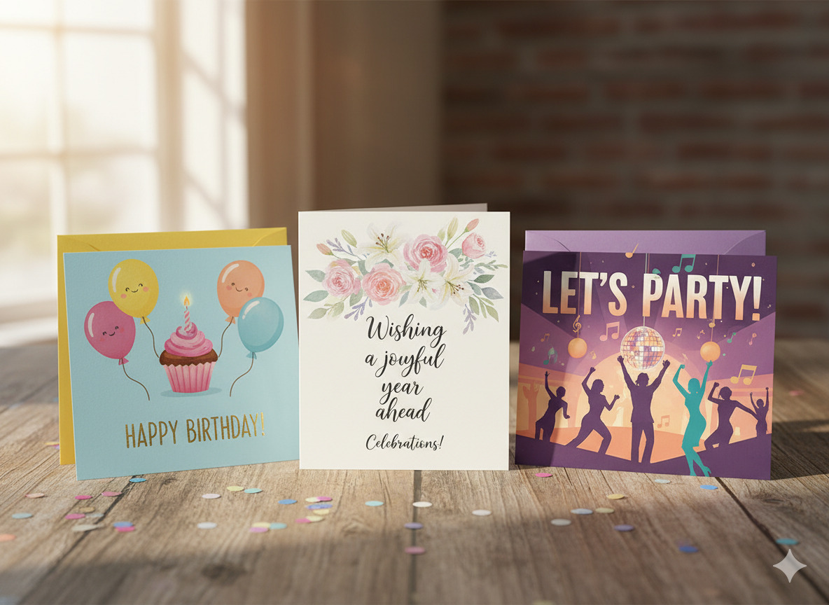 Set of three birthday greeting cards